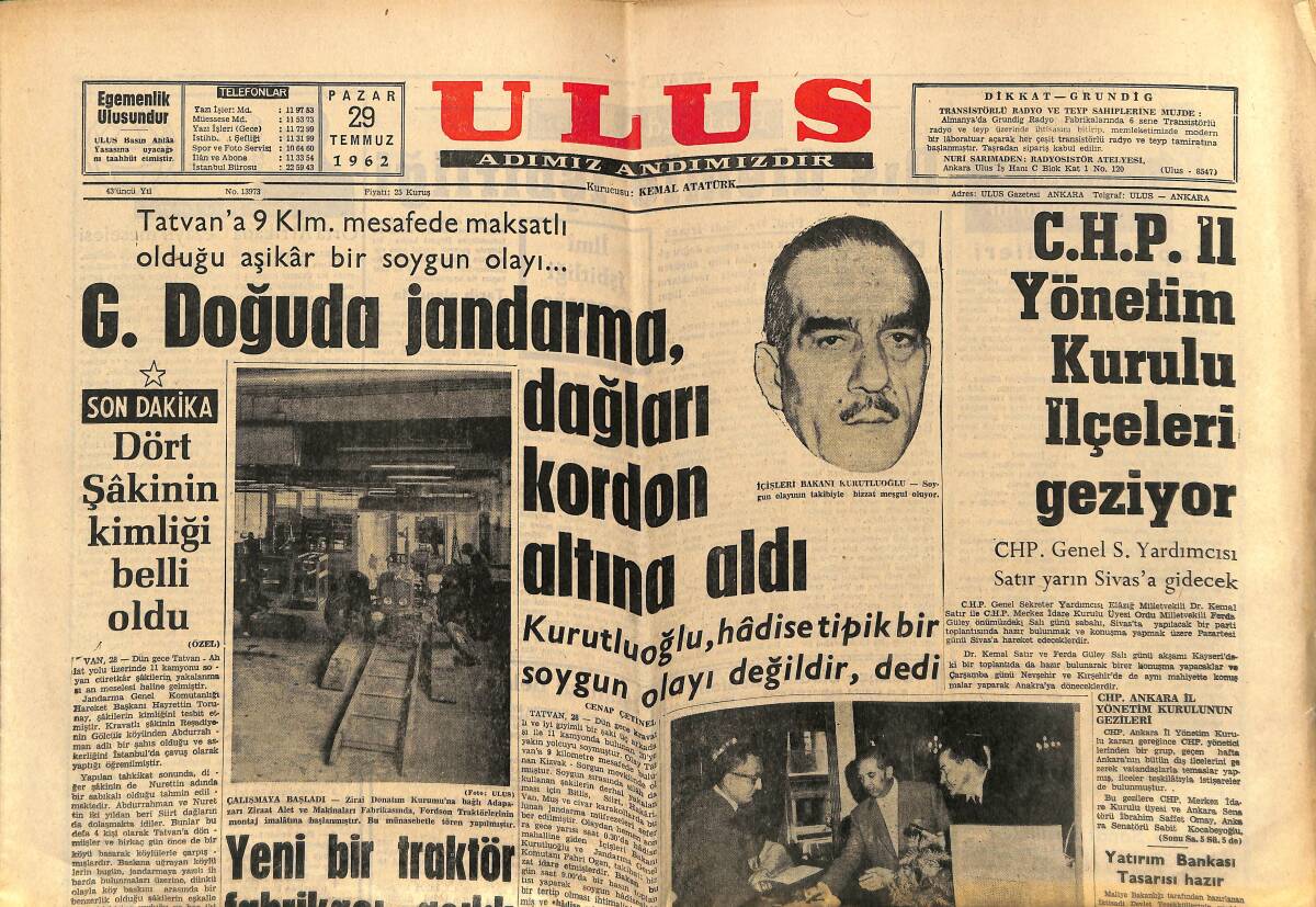 Ulus Gazetesi 29 Temmuz 1962 - Prenses Margaret Ne Yapsa Halk Kızıyor - Bin Bella Kuvvetleri Bir Şehri İşgal Etti GZ148562 - 1