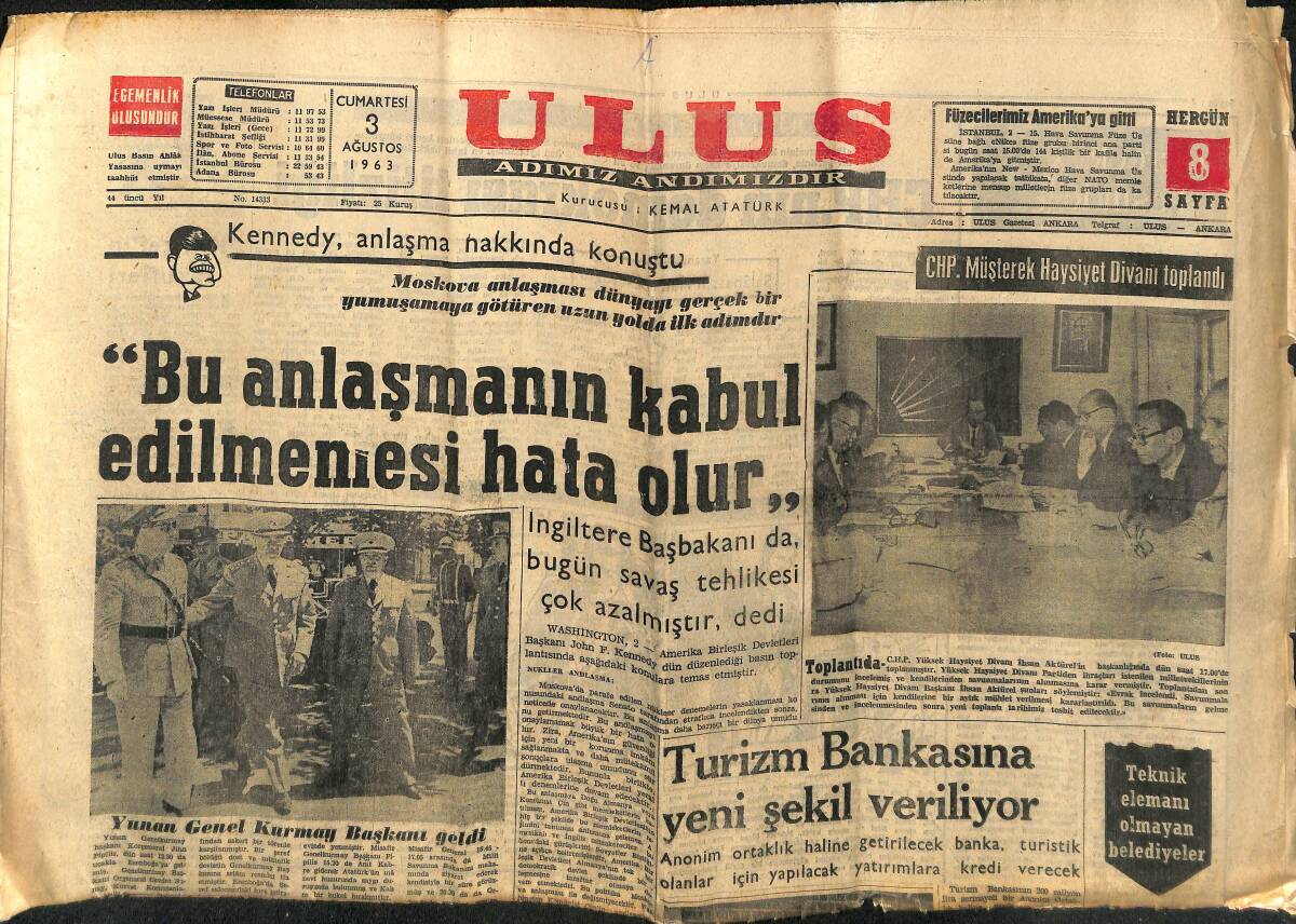 Ulus Gazetesi 3 Ağustos 1963 - Turizm Bankasına Yeni Şekil Veriliyor - Fenerbahçe İlk Hazırlık Maçını Bu Gece Kasımpaşa İle Yapıyor GZ147295 - 1
