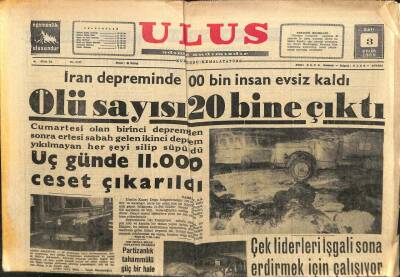 Ulus Gazetesi 3 Eylül 1968 - İran Depreminde Ölü Sayısı 20 Bine Çıktı GZ103494 - 1