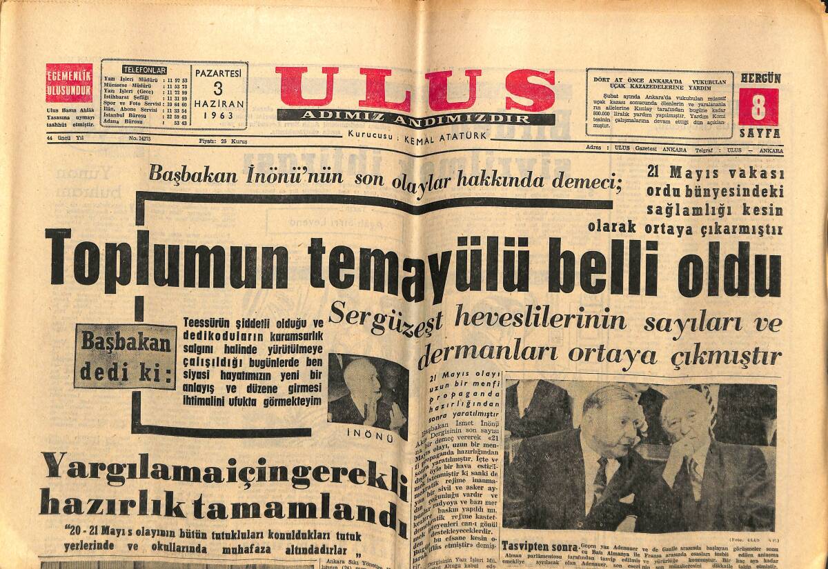 Ulus Gazetesi 3 Haziran 1963 - Atatürk Kız Enstitüsünde Defile - Dünya Güreş Şampiyonası Resimleri GZ151545 - 1