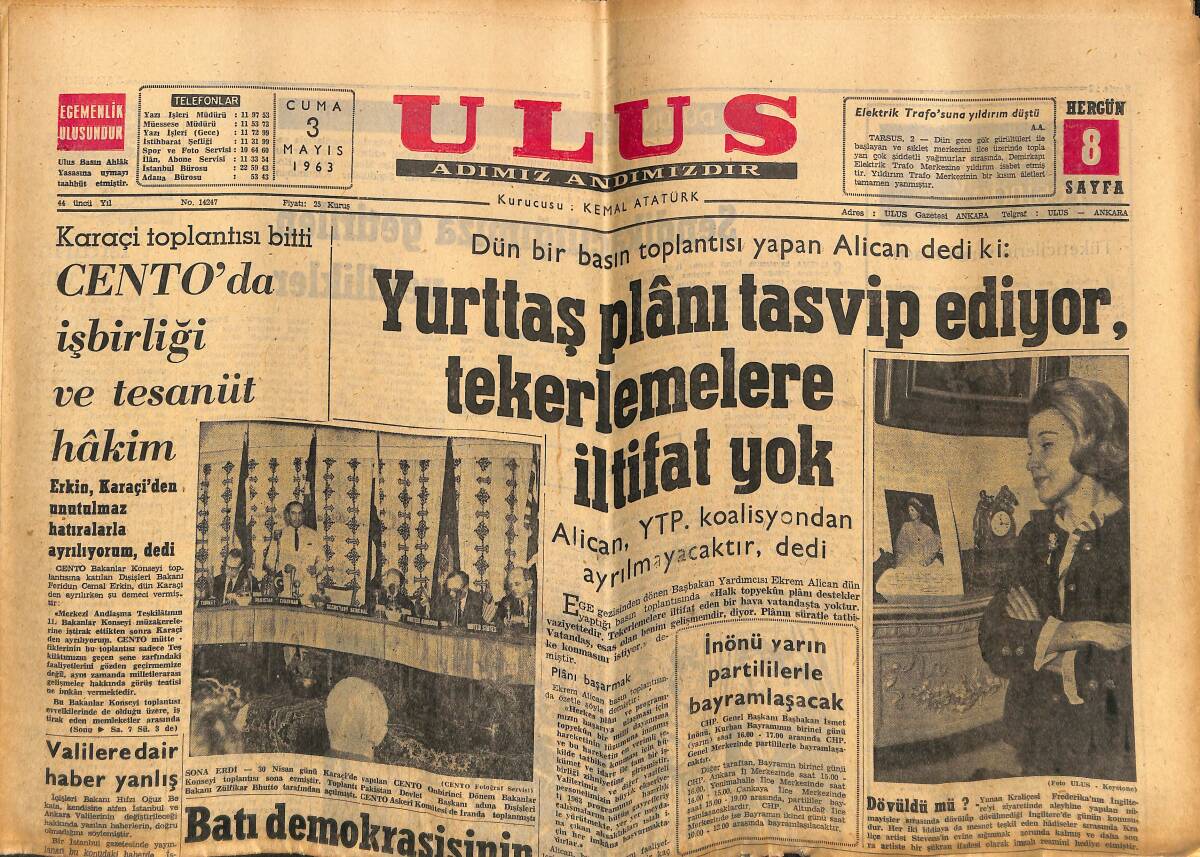 Ulus Gazetesi 3 Mayıs 1963 - Selçuk'ta 2 Askeri Eğitim Uçağı Havada Çarpıştı - Castro Balede GZ151562 - 1
