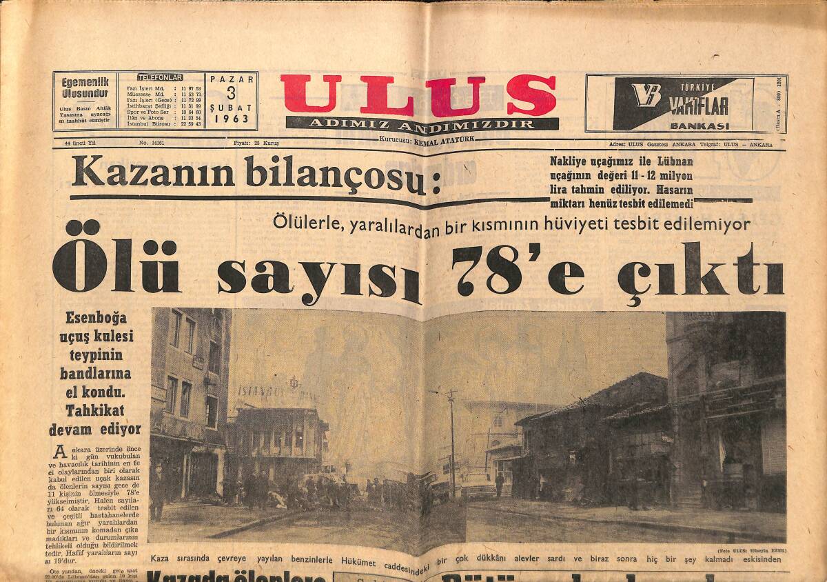 Ulus Gazetesi 3 Şubat 1963 - Esenboğa Uçuş Kulesi Teypinin Bandlarına El Kondu GZ150573 - 1