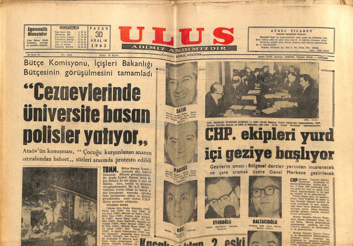 Ulus Gazetesi 30 Aralık 1962 - Anne Olamamanın Acısını Çeken Süreyya Şimdi Ne Yapabilecek - Cezaevlerinde Üniversite Basan Polisler Yatıyor GZ148570 - 1