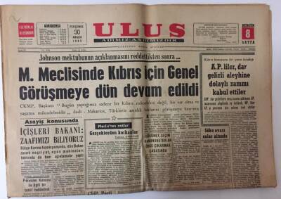 Ulus Gazetesi 30 Aralık 1965 - M. Meclisinde Kıbrıs İçin Genel Görüşmeye Dün Devam Edildi GZ26422 - 1