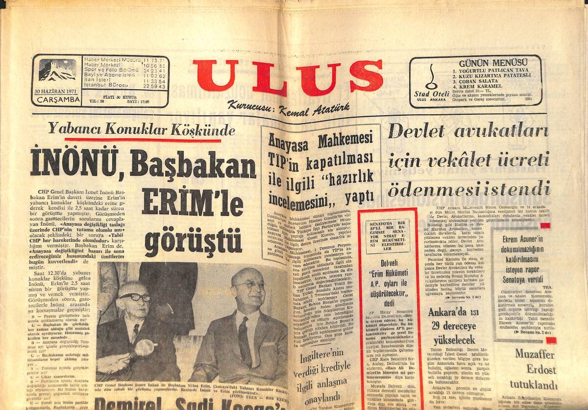 Ulus Gazetesi 30 Haziran 1971 - Yılın Son Dev Karşılaşması Galatasaray Eskişehirspor - Alman Cezaevlerinde Tatlı Hayat GZ157104 - 1