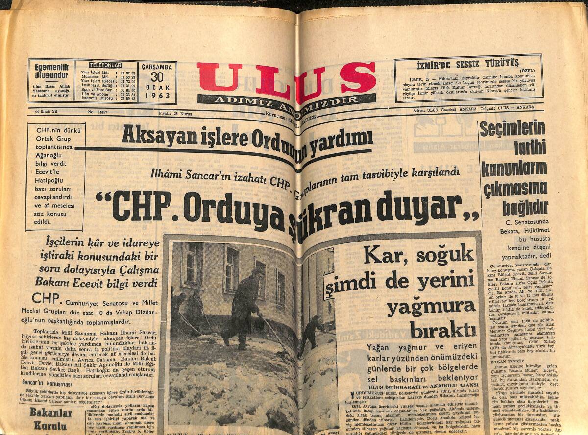 Ulus Gazetesi 30 Ocak 1963 - Samsun Merkezinde 1 Günde 2.5 Milyon Kilo Tütün Satıldı - Yeni Bir Tarih Hazinesi Bulundu GZ142928 - 1