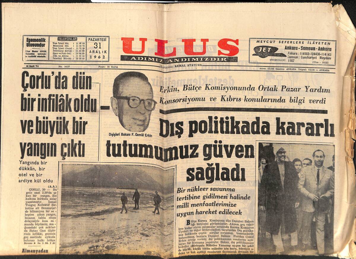 Ulus Gazetesi 31 Aralık 1962 - Katanga'da Radyo Ve Posta Telgraf Kontrol Altında GZ152483 - 1