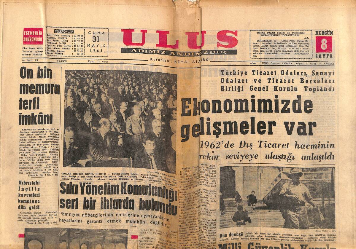 Ulus Gazetesi 31 Mayıs 1963 - Sıkı Yönetim Komutanlığı Sert Bir İhtarda Bulundu - Gina Lollobrigida GZ151471 - 1