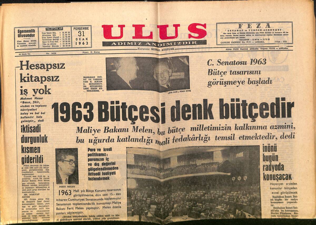 Ulus Gazetesi 31 Ocak 1963 - Resen Emekli Olanlar Hakkını Arayabilecek - Şah'a Gösterilen Örnek : Atatürk GZ150715 - 1