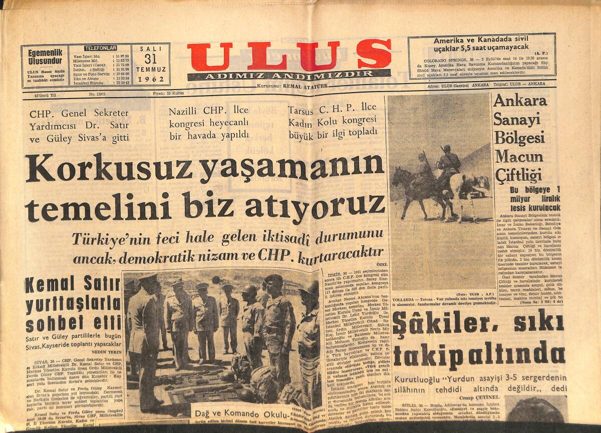 Ulus Gazetesi 31 Temmuz 1962 - 130 Türk Genci Amerika'ya Gidiyor - Ergün Galatasaray'da Kalmak İstiyor GZ146854 - 1