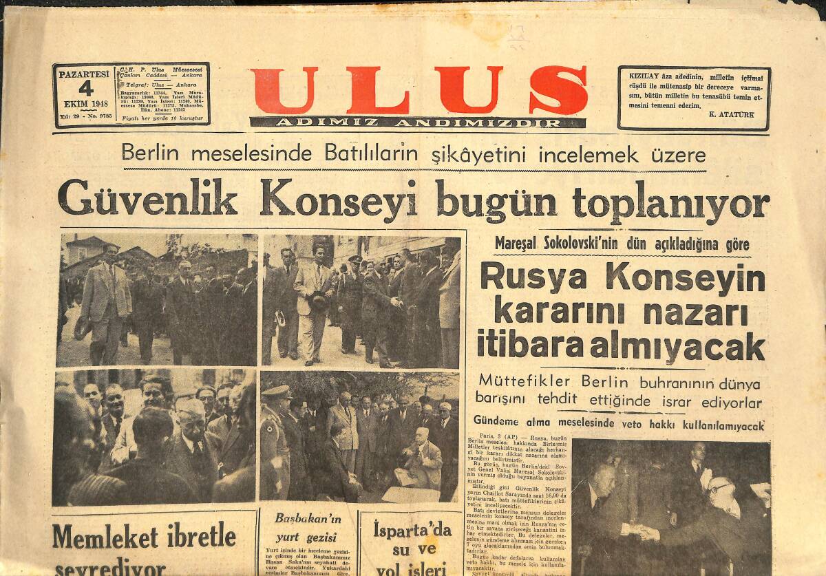 Ulus Gazetesi 4 Ekim 1948 - Tıp Kongresi Bugün Açılıyor - B.Avni Doğan'ın Yeni Açıklaması GZ143391 - 1