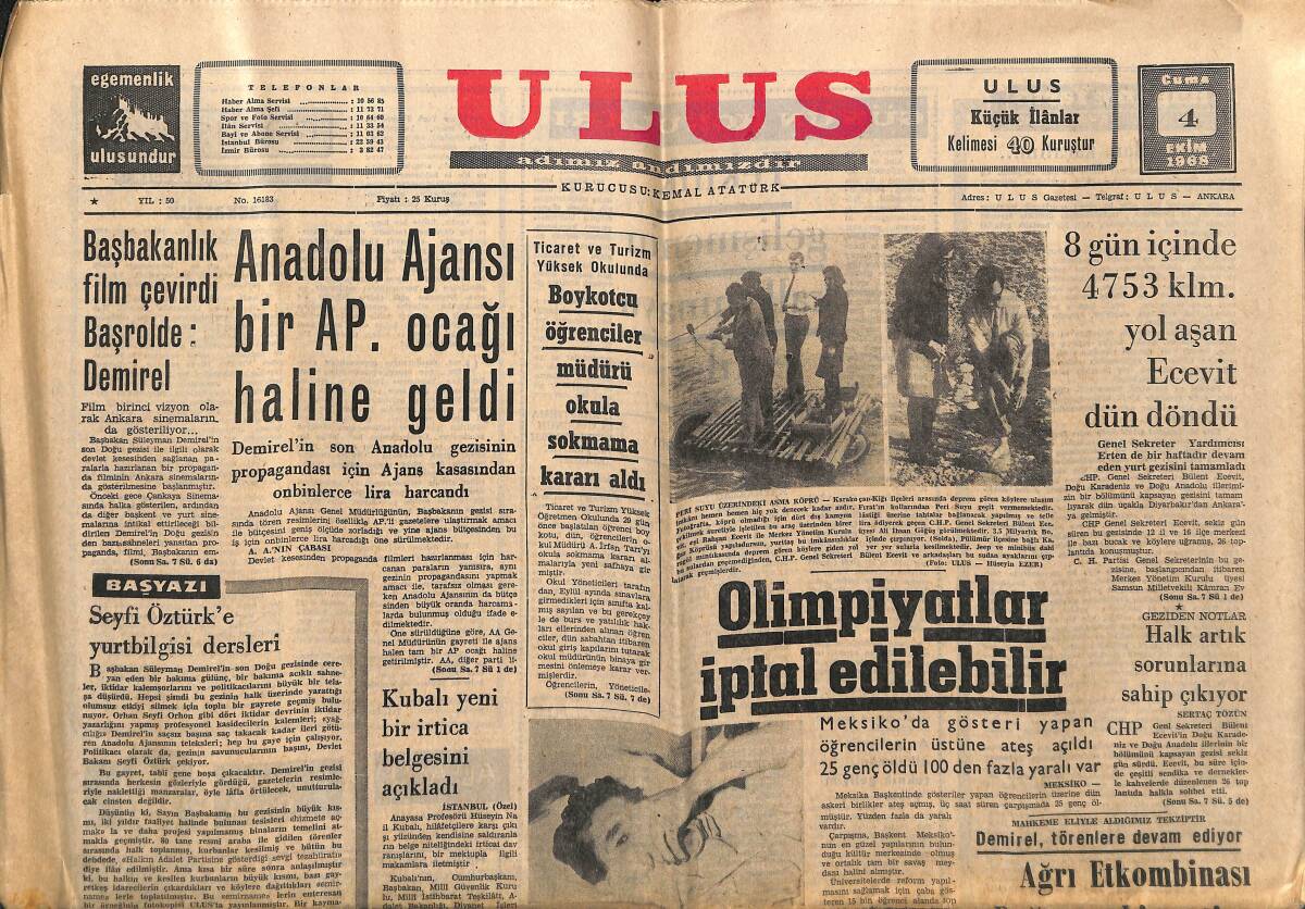 Ulus Gazetesi 4 Ekim 1968 - Anadolu Ajansı Bir AP Ocağı Haline Geldi - Alman Nazi Partisi Müttefikleri Güç Bir Duruma Sokuyor GZ152606 - 1