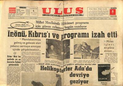 Ulus Gazetesi 4 Ocak 1964 - Millet Meclisinde Hükümet Programı İçin Güven Oylaması Bugün Yapılıyor GZ90384 - 1