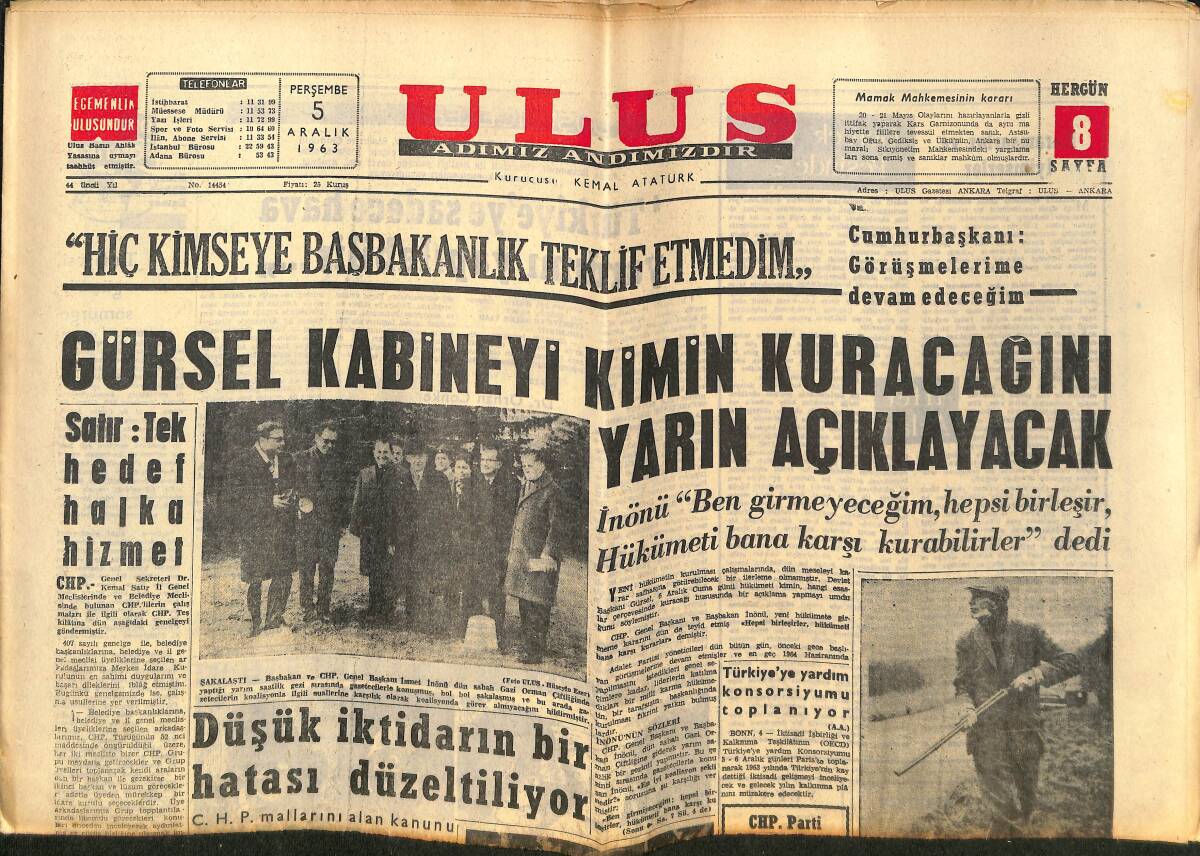 Ulus Gazetesi 5 Aralık 1963 - Dolce Vita - Karyn Kupcinet Ölü Bulundu - Jack Ruby 3 Şubat Günü Yargılanacak GZ150237 - 1
