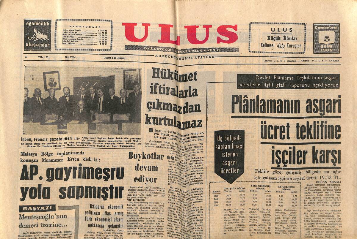 Ulus Gazetesi 5 Ekim 1968 - Ecevit'in Doğu Gezisinden İzlenimler - Amerikalı Solcu Lider GZ152605 - 1