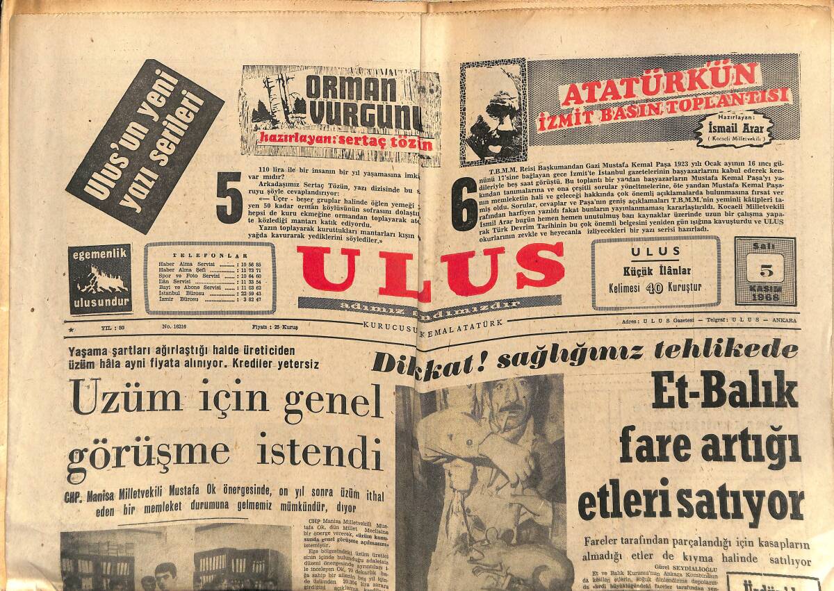 Ulus Gazetesi 5 Kasım 1968 - Prenses Grace'in Hilesi - Amerika'da Başkan Bugün Seçiliyor GZ152598 - 1