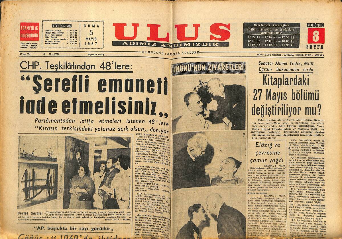Ulus Gazetesi 5 Mayıs 1967 - CHP , Senato Grubu Dün Toplantı Yaptı GZ150556 - 1
