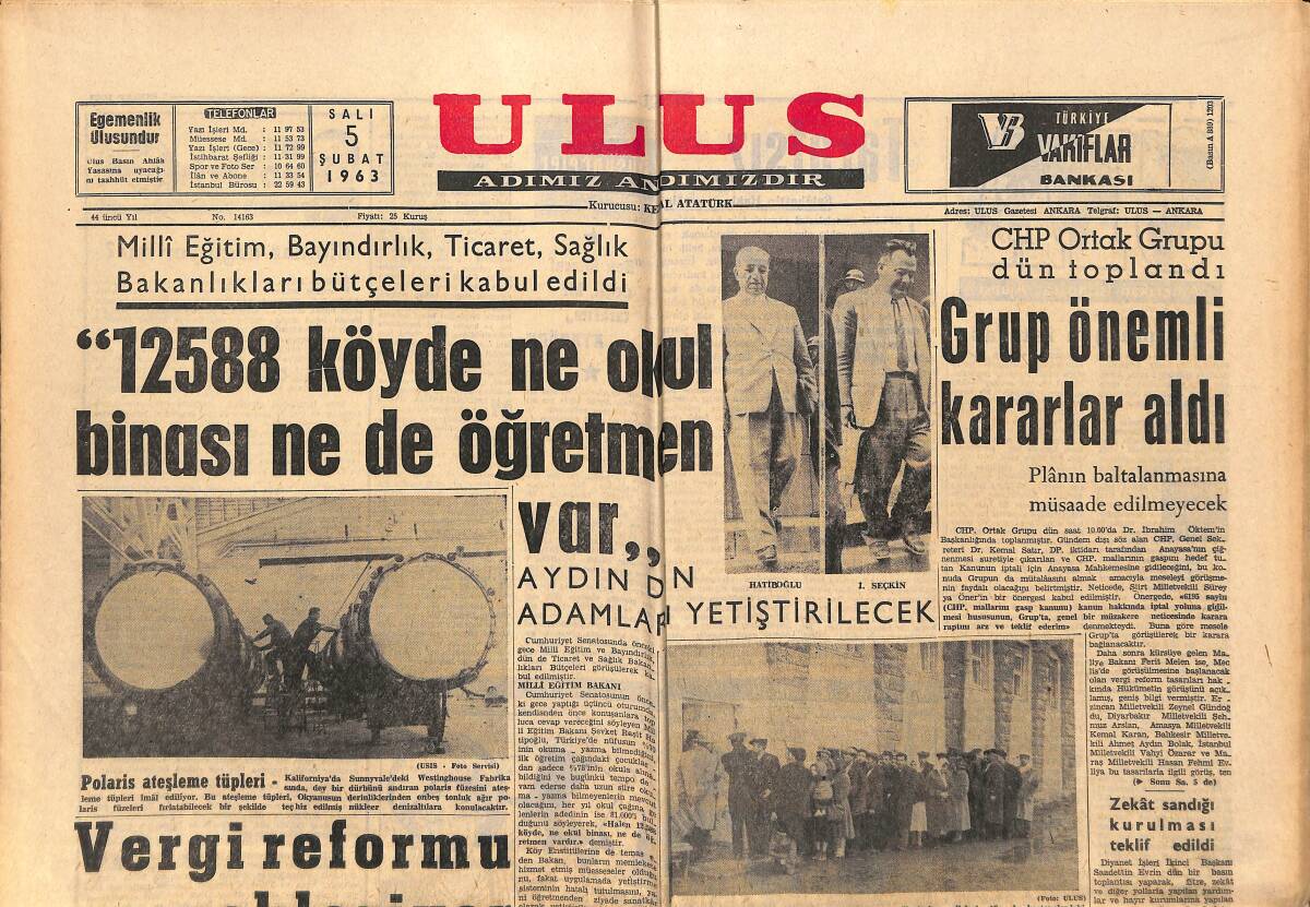 Ulus Gazetesi 5 Şubat 1963 - Aydın Din Adamları Yetiştirilecek - Fenerbahçe Stadının Yapımına Başlanıyor GZ151419 - 1