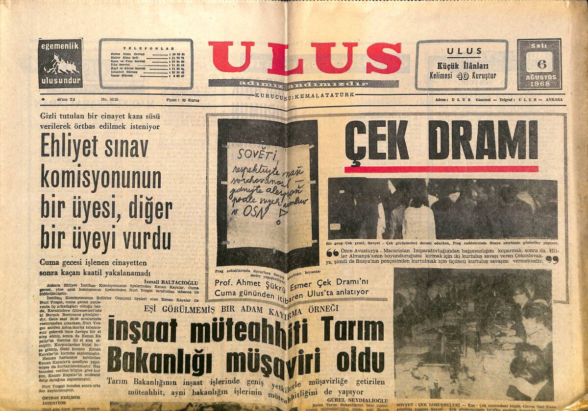 Ulus Gazetesi 6 Ağustos 1968 - Sigaralar Karaborsada - Muharrem Dalkılıç Kenara Atılmaktan Dolayı Üzüntülü GZ150678 - 1