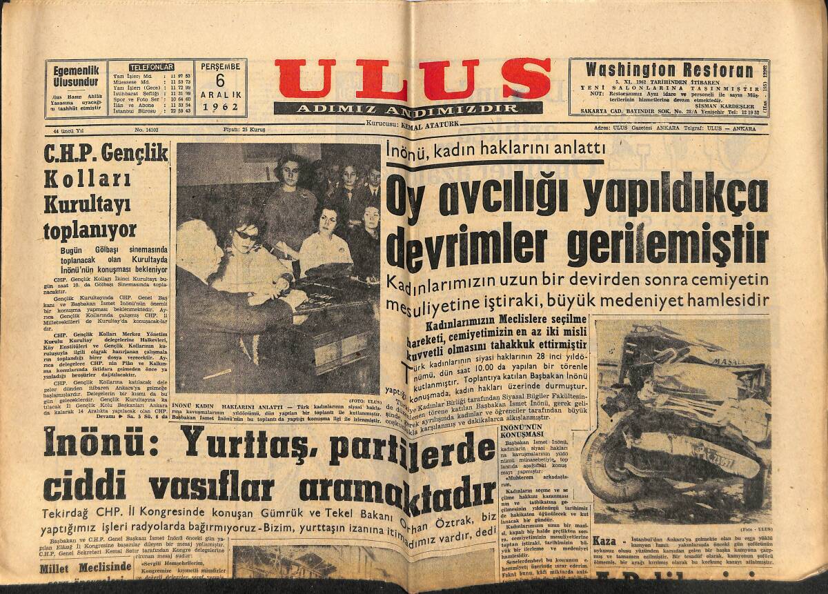 Ulus Gazetesi 6 Aralık 1962 - Burhan Apaydın İthamları Reddetti - CHP Gençlik Kolları Kurultayı Toplanıyor GZ148457 - 1