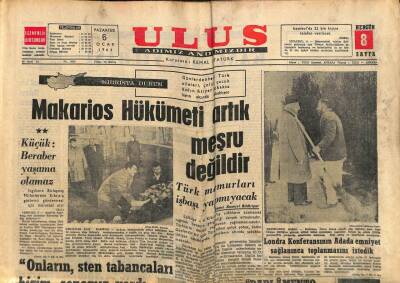 Ulus Gazetesi 6 Ocak 1964 - Makarios Hükümeti Artık Meşru Değildir GZ90386 - 1
