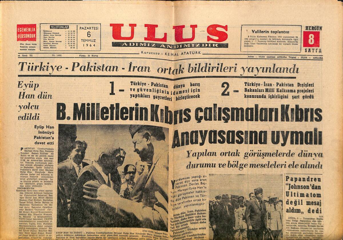 Ulus Gazetesi 6 Temmuz 1964 - Bülent Ecevit Adana'ya Gitti - Aydemir Dün Defnedildi GZ150620 - 1