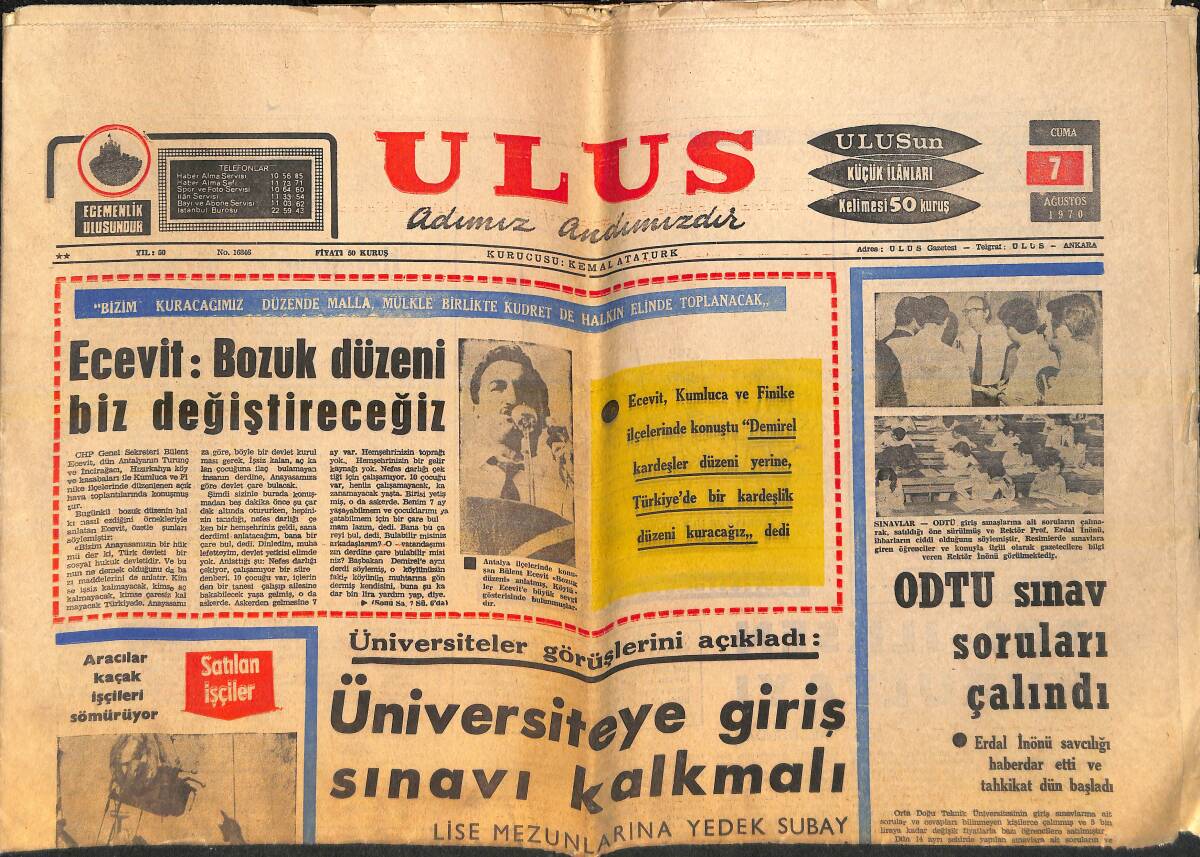 Ulus Gazetesi 7 Ağustos 1973 - ODTU Sınav Soruları Çalındı - Can Bartu Görev Almayı Düşünmüyor GZ157100 - 1