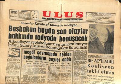 Ulus Gazetesi 7 Ekim 1962 - Bakanlar Kurulu Af Tasarısını İnceliyor GZ109636 - 1
