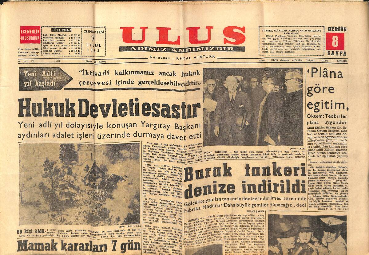 Ulus Gazetesi 7 Eylül 1963 - Trabzon'da Teknik Üniversite Ve Doğu Kalkınması - Balıkesir Kurtuluş Bayramını Kutladı GZ146874 - 1