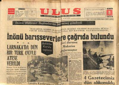 Ulus Gazetesi 7 Ocak 1964 - Larnakada Dün Bir Türk Okulu Ateşe Verildi - Rauf Denktaşın Eşi Ve Çocukları Şehrimize Geldi GZ90387 - 1