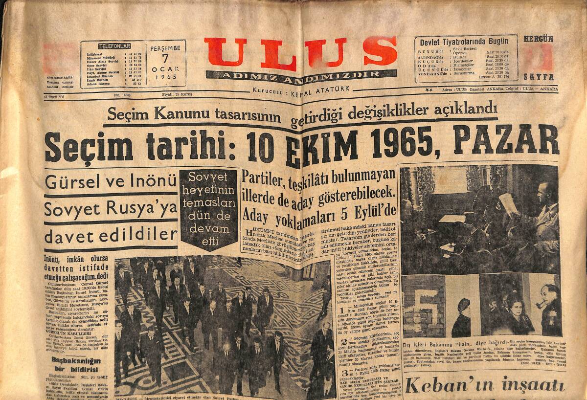 Ulus Gazetesi 7 Ocak 1965 - Faruk Çöl Cinayeti Aydınlandı - Galatasaray UEFA'nın Kararına İtiraz Ediyor GZ152618 - 2