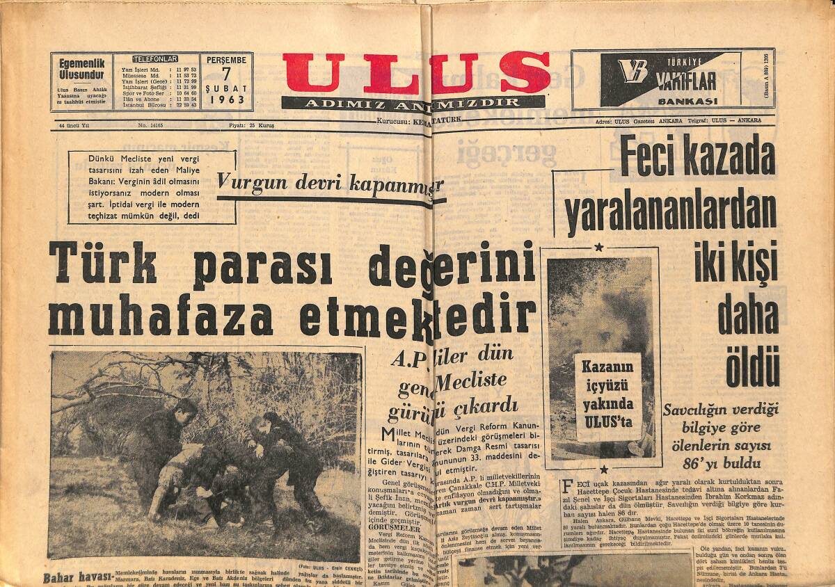 Ulus Gazetesi 7 Şubat 1963 - Fazıl Küçük Belediyelerle İlgili Tasarıyı Geri Çevirdi - C. Baban, İran Başbakanı İle Görüştü GZ151418 - 1