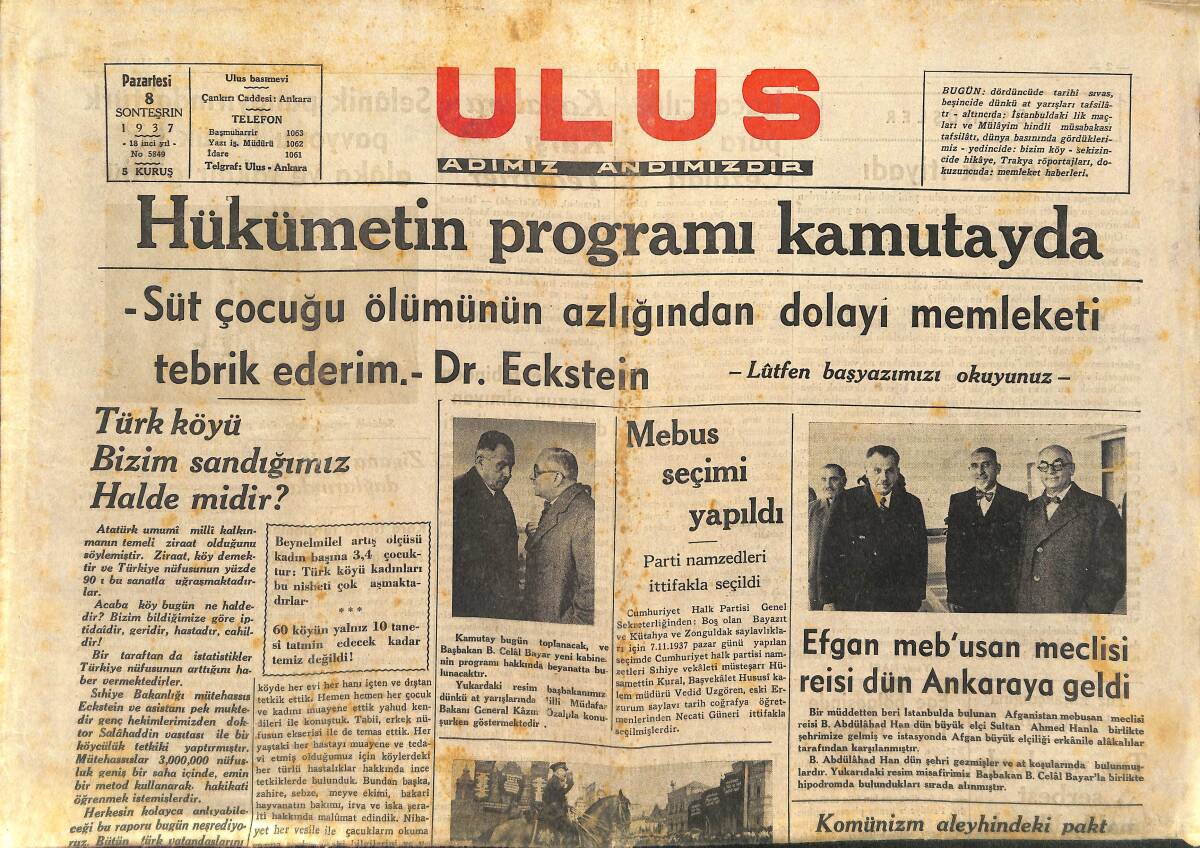 Ulus Gazetesi 8 Kasım 1937 - Bizim Trakya Dünyanın İlk Tıp Fakültesinde - Türk Köyü Bizim Sandığımız Halde Midir? GZ146715 - 1