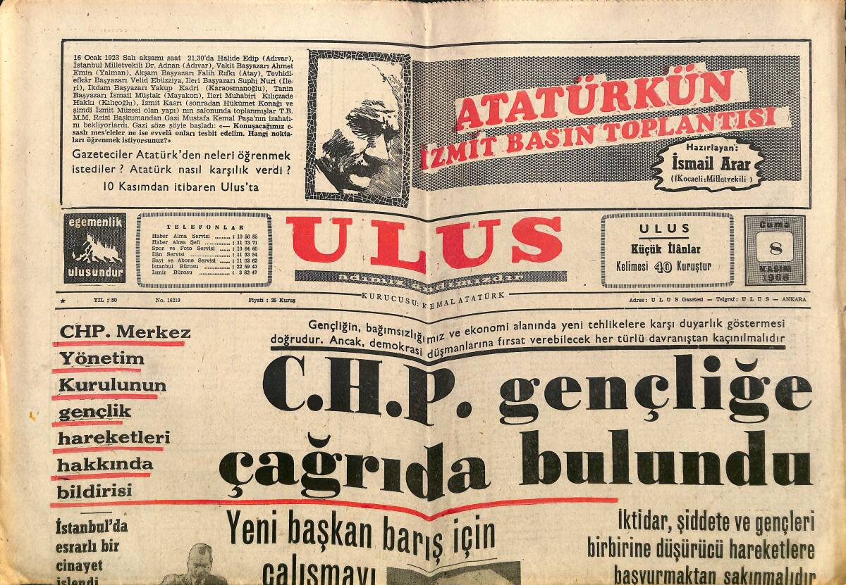 Ulus Gazetesi 8 Kasım 1968 - Aksoy , Petrol Mücadelesi Yoğunlaşacaktır Diyor - TMO Çeltik Alımı İle Görevlendirildi GZ150704 - 1