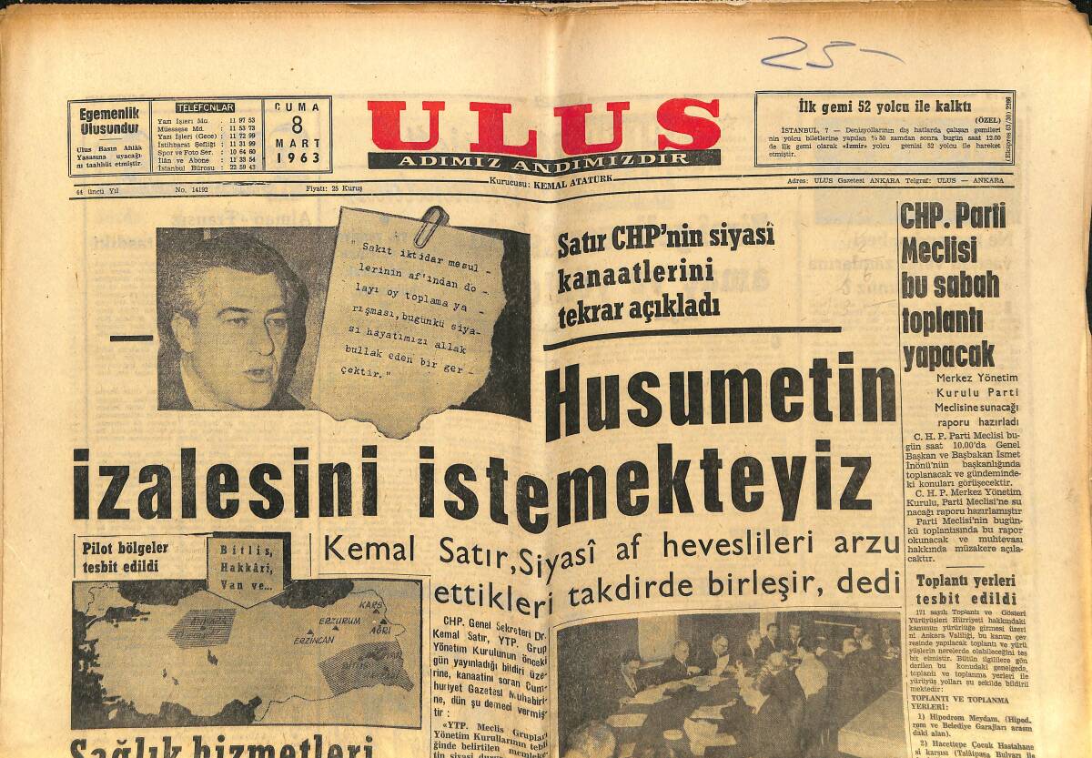 Ulus Gazetesi 8 Mart 1963 - Can'ın Değeri Artıyor - Küba'da Kızıl Çin Askerleri De Var GZ148546 - 1