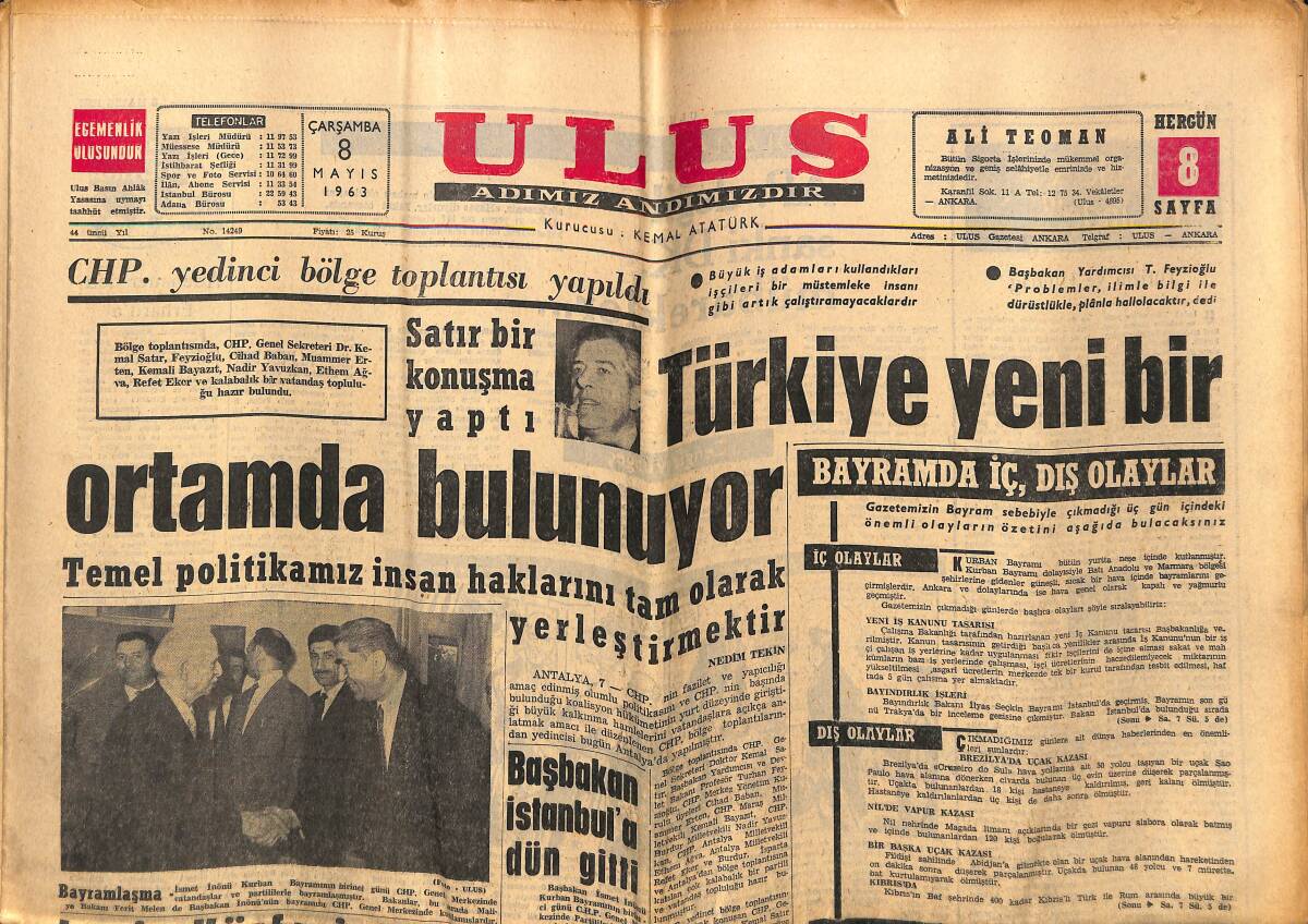 Ulus Gazetesi 8 Mayıs 1963 - Dünyanın En Zeki Ve Kabiliyetli Aktrislerinden Biri: Shelley Winters - Fenerbahçe Beşiktaş'ı 2-0 Yendi GZ151564 - 1