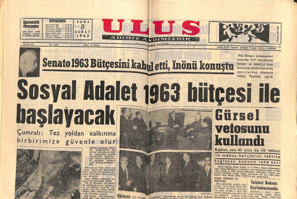 Ulus Gazetesi 8 Şubat 1963 - Sosyal Adalet 1963 Bütçesi İle Başlayacak - Vali, Yapılacak İşleri Açıkladı GZ151577 - 1