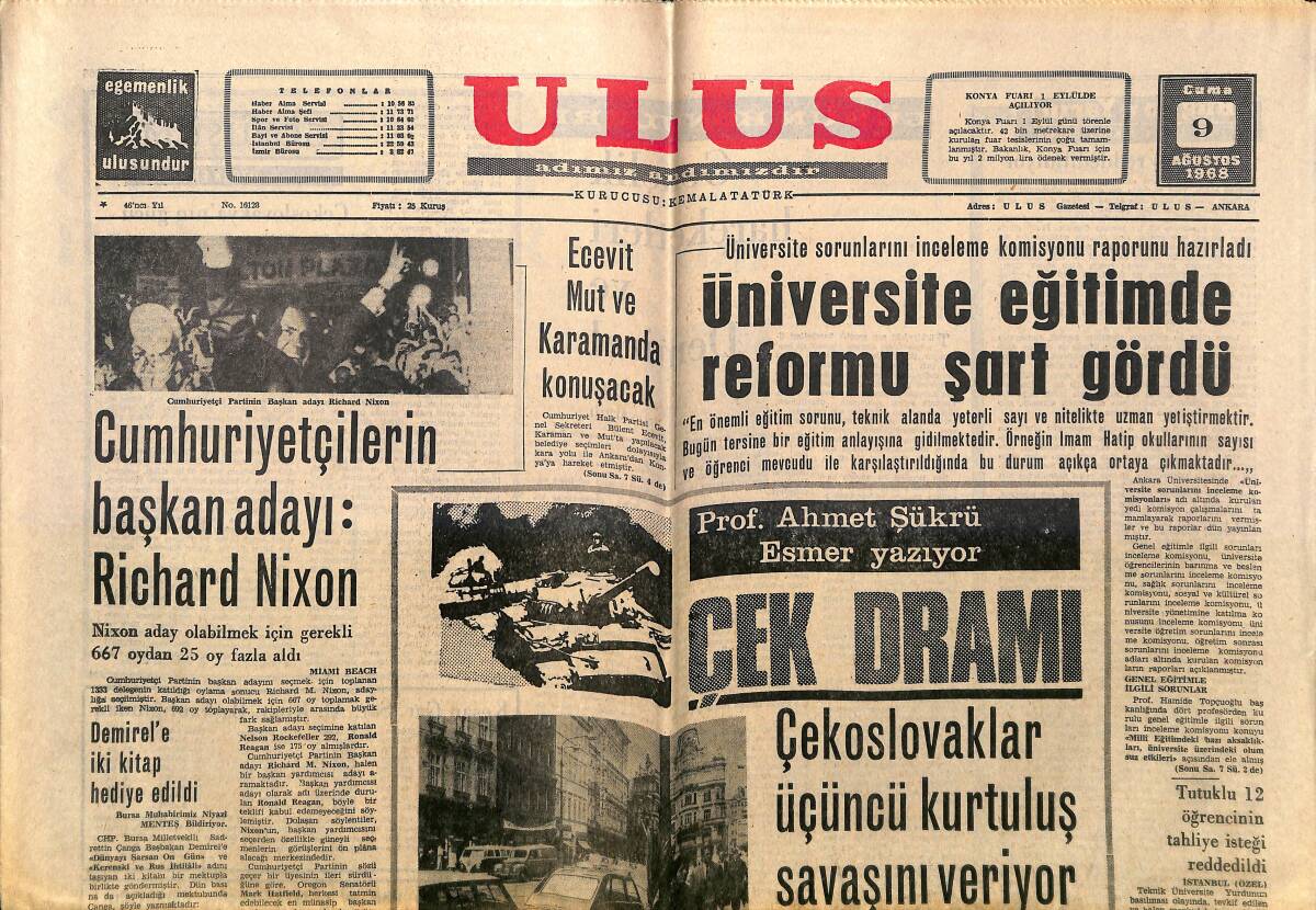 Ulus Gazetesi 9 Ağustos 1968 - Karadeniz'de Çimento Karaborsada - Ecevit , Mut Ve Karaman'da Konuşacak GZ150680 - 1
