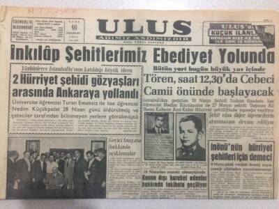 Ulus Gazetesi (Ciltten Çıkma) 10 Haziran 1960 - İnkilap Şehitlerimiz Ebediyet Yolunda GZ50840 - 1