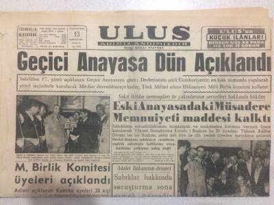 Ulus Gazetesi (Ciltten Çıkma) 13 Haziran 1960 - Geçici Anayasa Dün Açıklandı GZ50843 - 1