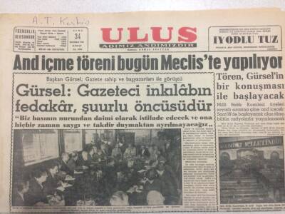 Ulus Gazetesi (Ciltten Çıkma) 24 Haziran 1960 - And İçme Töreni Mecliste Yapılıyor GZ50854 - 1