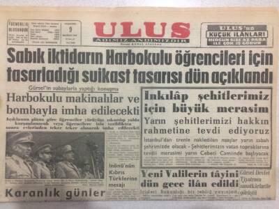 Ulus Gazetesi (Ciltten Çıkma) 9 Haziran 1960 - Sabık İktidarın Harbokulu Öğrencileri İçin Tasarladığı Suikast Tasarısı Açıklandı GZ50839 - 1