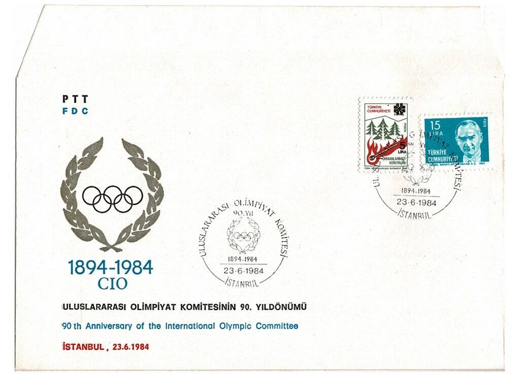 Uluslararası Olimpiyat Komitesi 90.Yıldönümü İlk Gün Zarfı (FDC) PPT1613 - 1