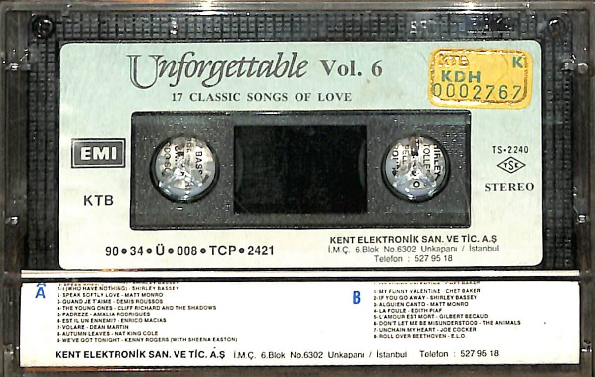 Unforgettable Vol 6 *17 Classic Songs of Love* Kaset (İkinci El Kaset) KST29743 - 2