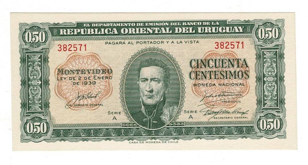 Uruguay 50 Centesimos 1939 (1966) ÇİL YKP8087 - 1