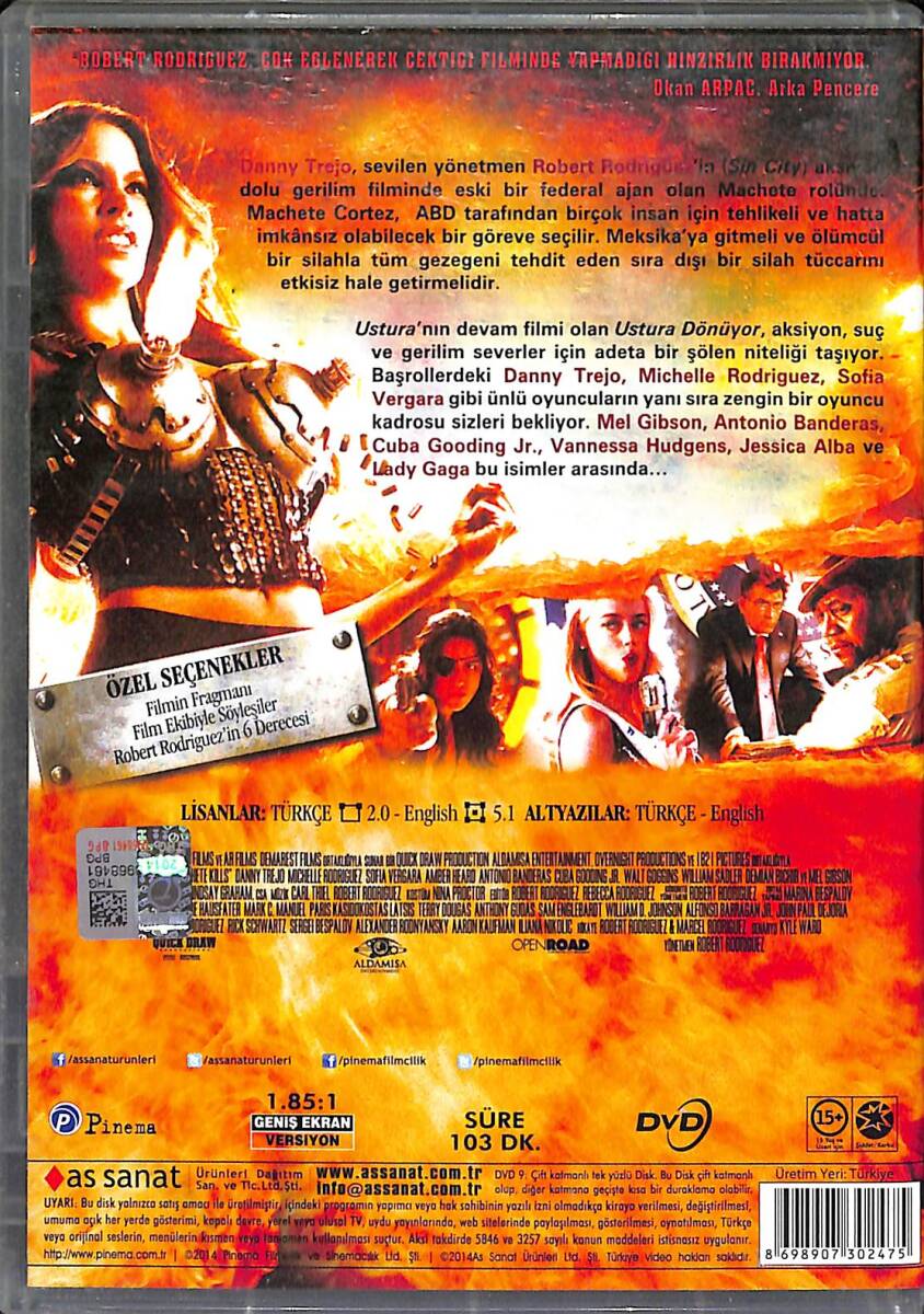 Ustura Dönüyor (Machete Kills) – Orijinal DVD (İkinci El) * Danny Trejo, Mel Gibson, Michelle Rodriguez, Sofía Vergara, Amber Heard – 2013 * DVD2978 - 2