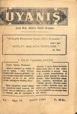 Uyanış Aylık Dini Ahlaki Edebi Mecmua Sayı 12 Mart 1964 - Saffet Bilhan, Hüseyin Abbas NDR84564 - 1