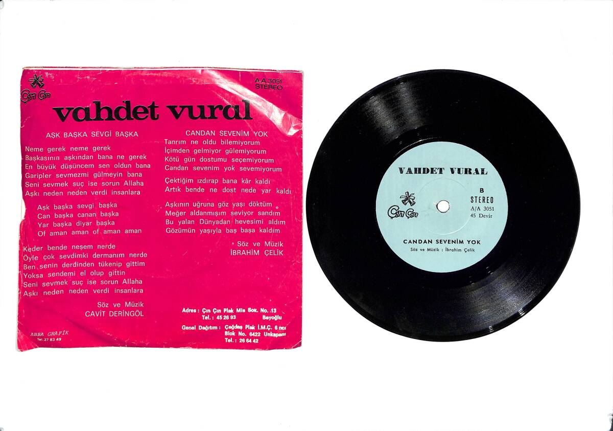 Vahdet Vural – Aşk Başka Sevgi Başka & Candan Sevenim Yok 45'lik Plak (10/7.5) PLK27237 - 2