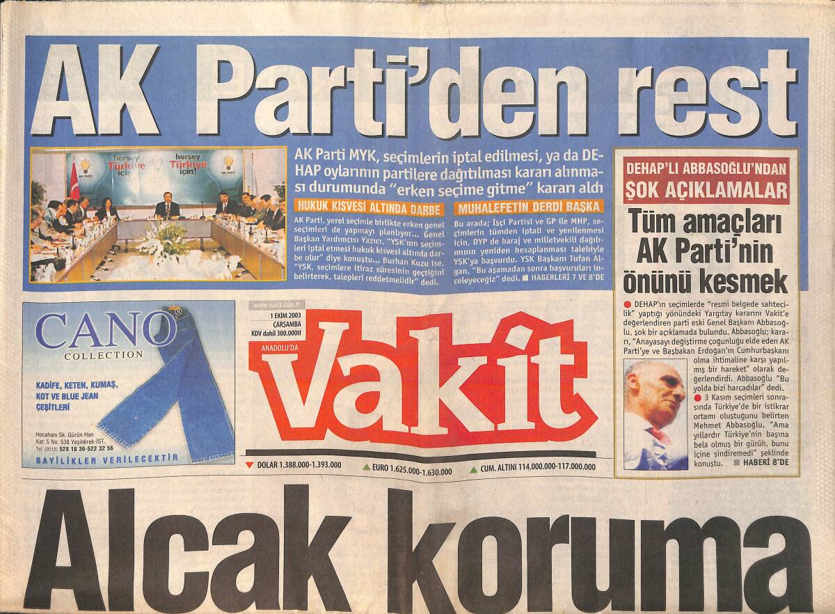 Vakit Gazetesi 1 Ekim 2003 - IDEF 2003 Fuarı'nda Erdoğan-Özkök Sohbeti - Ak Parti'den Rest GZ159354 - 1