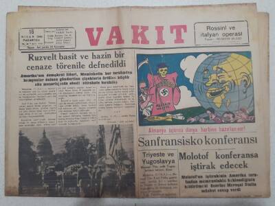 Vakit Gazetesi 16 Nisan 1945 - Ruzvelt Basit Ve Hazin Bir Cenaze Töreni İle Defnedildi GZ71775 - 1